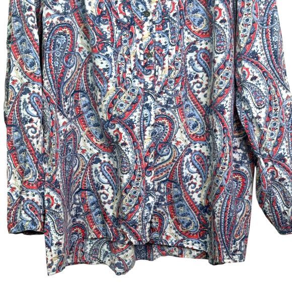 J.Jill Size Medium Blue Paisley Print Pintuck Button Up Cotton Blend Blouse - Picture 4 of 8